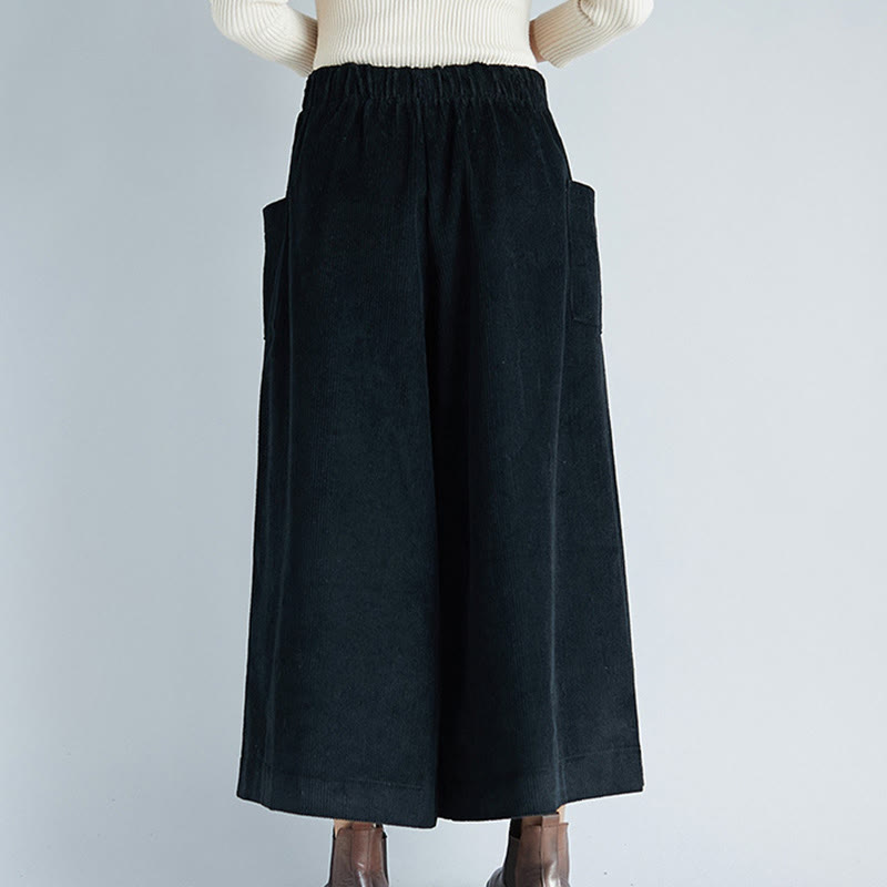 Nimara Ritual Women's Plain Side Zipper Design Wide Leg Corduroy 7-8 Length Pants With Pockets