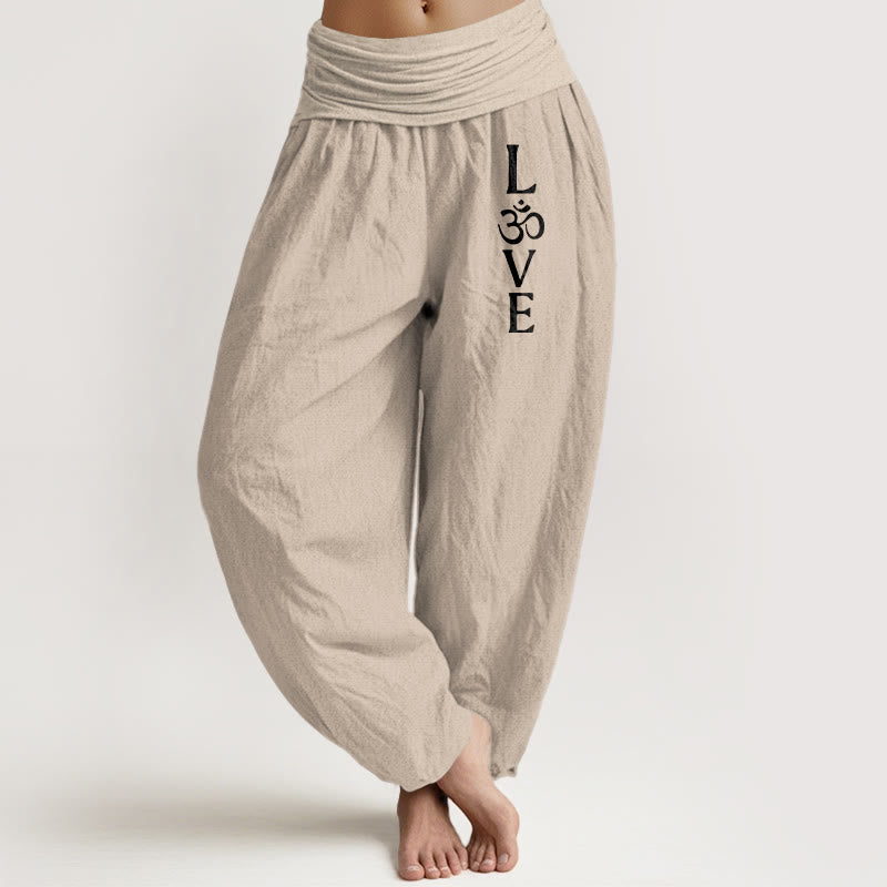 Nimara Ritual Plain Om Symbol Pattern Women's Elastic Waist Harem Pure Cotton Pants