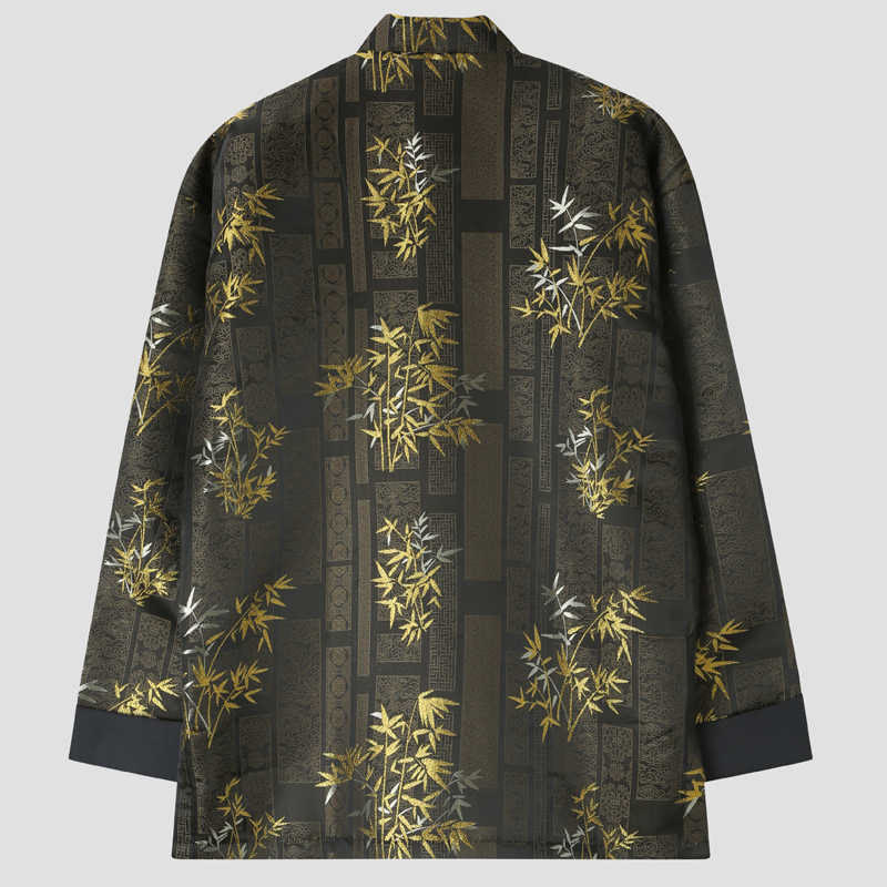 Nimara Ritual Golden Bamboo Jacquard Frog-Button Long Sleeve Men's Jacket With Pockets
