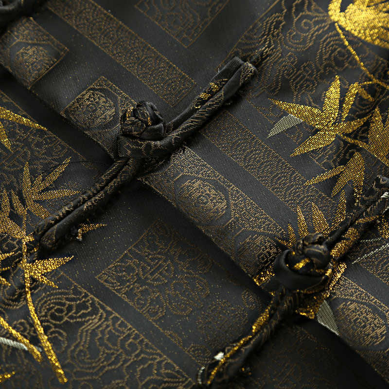 Nimara Ritual Golden Bamboo Jacquard Frog-Button Long Sleeve Men's Jacket With Pockets