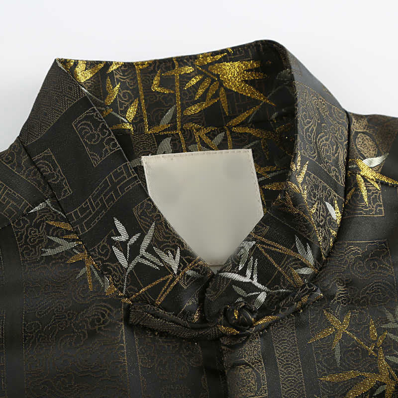 Nimara Ritual Golden Bamboo Jacquard Frog-Button Long Sleeve Men's Jacket With Pockets