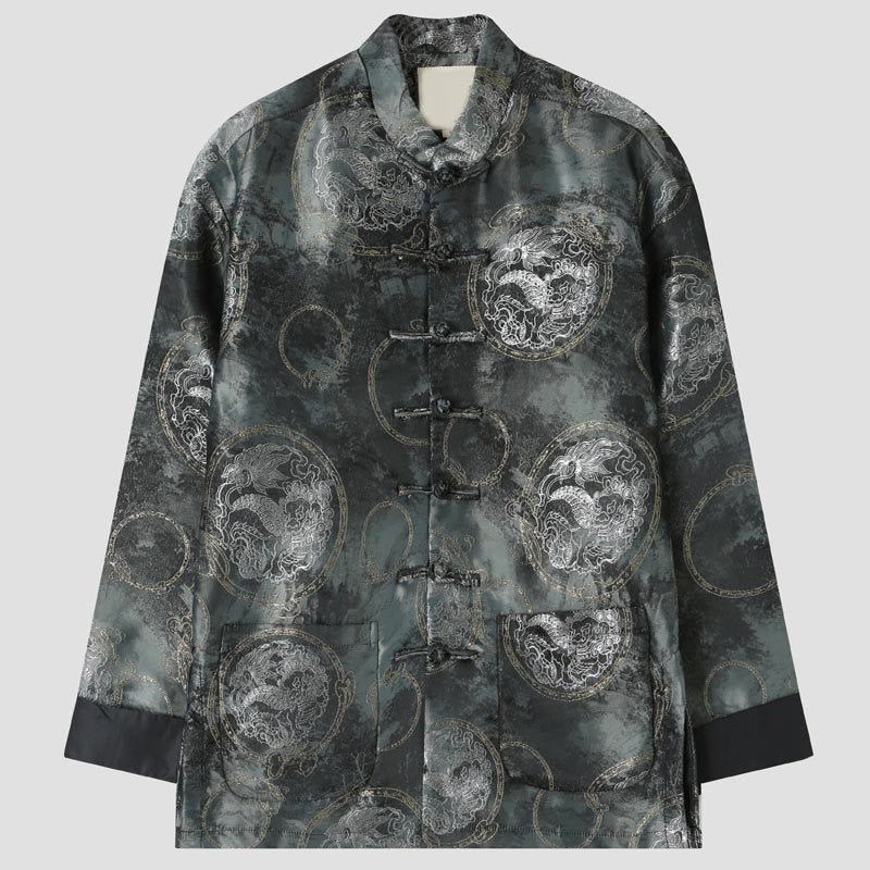 Nimara Ritual Kirin Mountains Frog-Button Long Sleeve Men's Jacket With Pockets