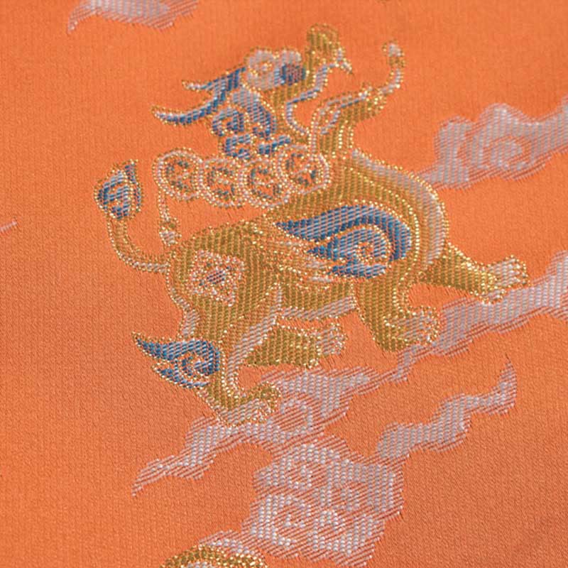 Nimara Ritual Orange Kirin Auspicious Clouds Frog-Button Long Sleeve Men's Jacket With Pockets