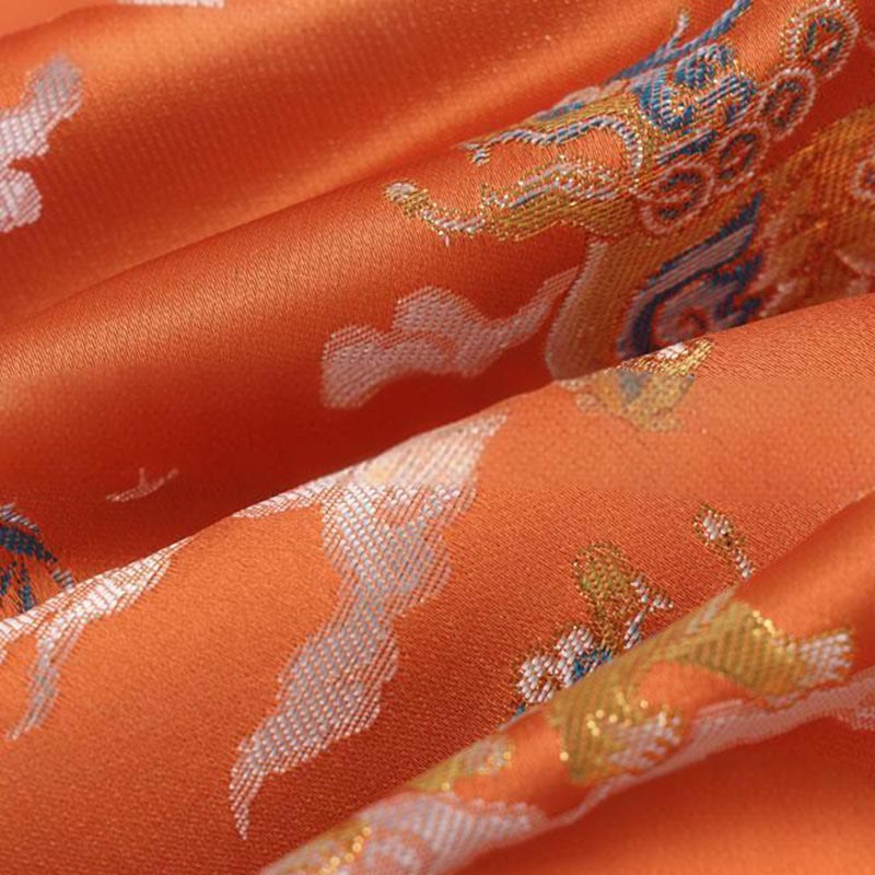 Nimara Ritual Orange Kirin Auspicious Clouds Frog-Button Long Sleeve Men's Jacket With Pockets