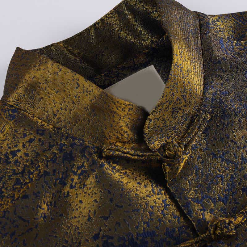 Nimara Ritual Golden Desert Blue Flowers Frog-Button Long Sleeve Men's Jacket With Pockets