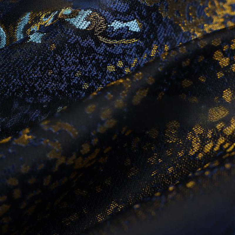 Nimara Ritual Golden Desert Blue Flowers Frog-Button Long Sleeve Men's Jacket With Pockets