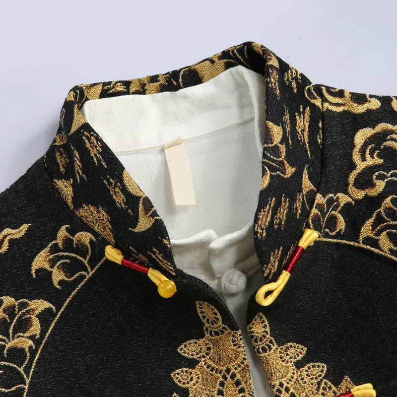 Nimara Ritual Avalokitesvara Guanyin Frog-Button Long Sleeve Men's Jacket