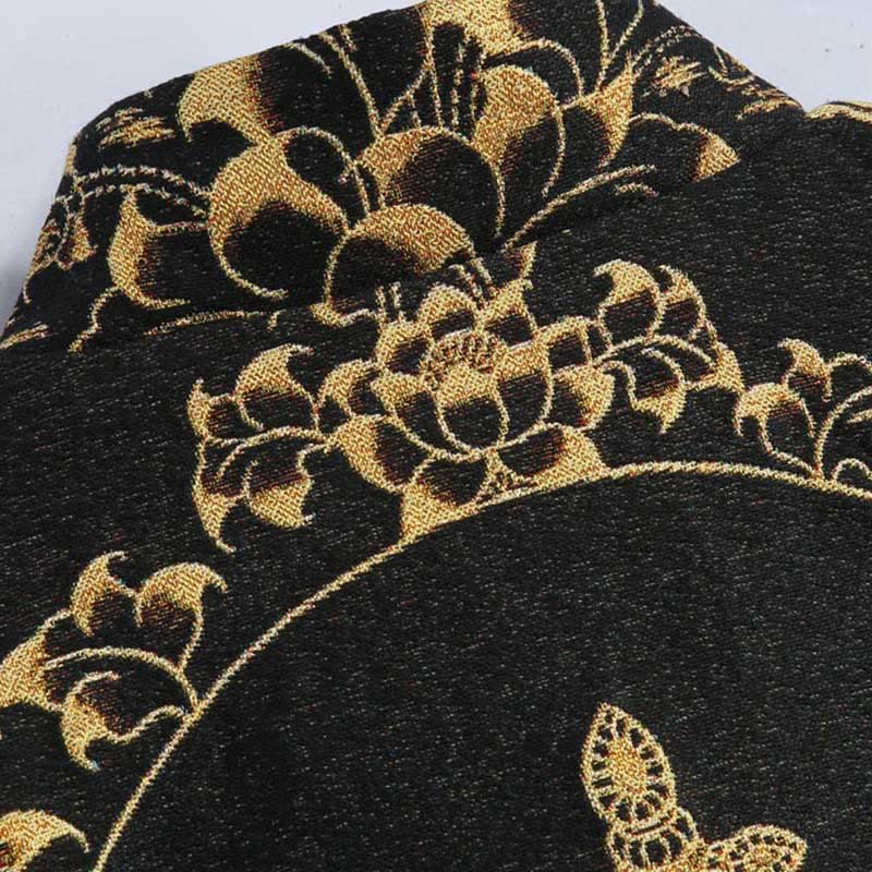Nimara Ritual Avalokitesvara Guanyin Frog-Button Long Sleeve Men's Jacket