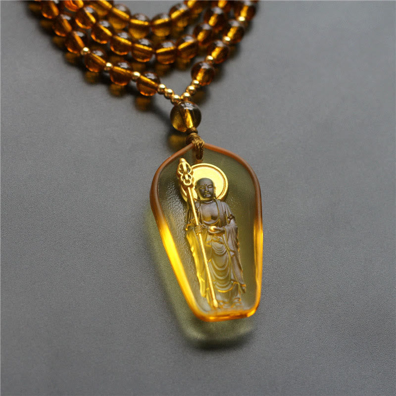 Nimara Ritual Tibetan Buddha Liuli Crystal Ksitigarbha Bodhisattva Serenity Necklace Pendant