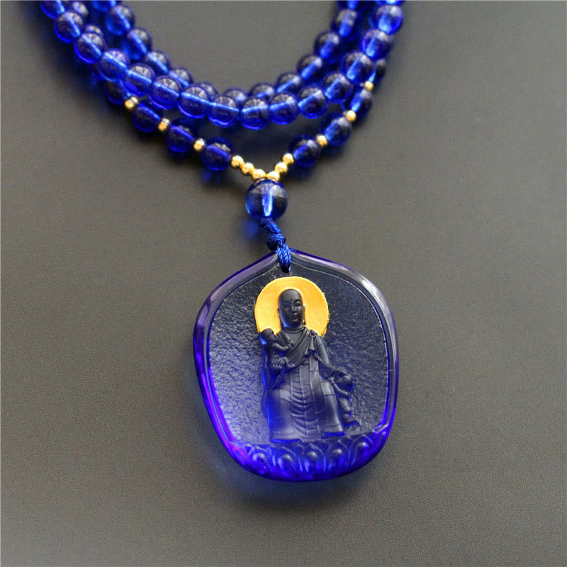 Nimara Ritual Tibetan Buddha Liuli Crystal Ksitigarbha Bodhisattva Serenity Necklace Pendant