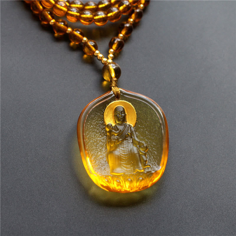 Nimara Ritual Tibetan Buddha Liuli Crystal Ksitigarbha Bodhisattva Serenity Necklace Pendant