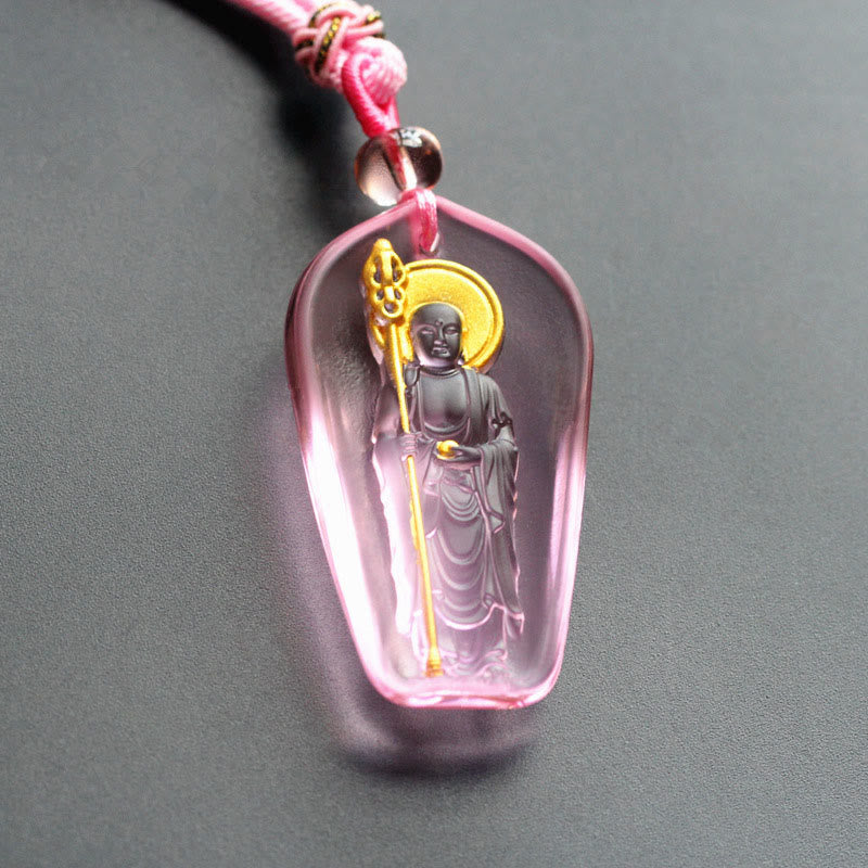 Nimara Ritual Tibetan Buddha Liuli Crystal Ksitigarbha Bodhisattva Serenity Necklace Pendant