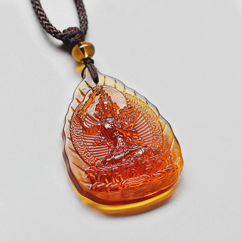 Nimara Ritual Liuli Crystal Chinese Zodiac Natal Buddha Protection Leaf Shape Necklace Pendant