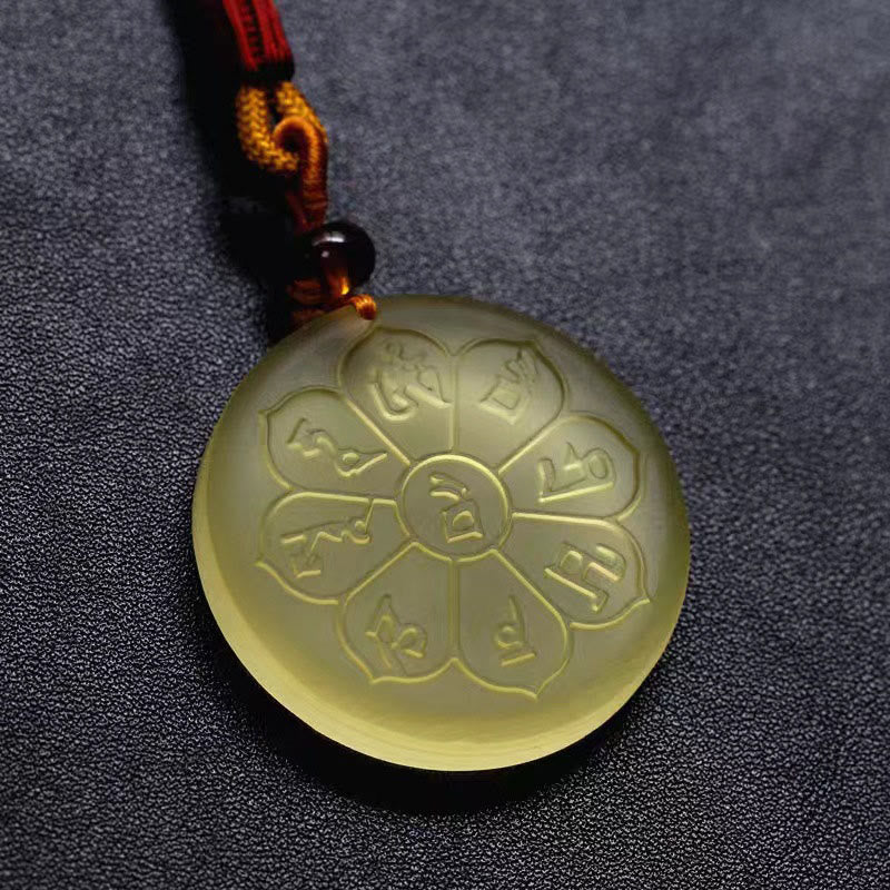 Nimara Ritual Liuli Crystal Wealth God Mantra Abundance Eight-petal Shape Necklace Pendant