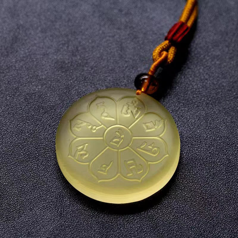 Nimara Ritual Liuli Crystal Wealth God Mantra Abundance Eight-petal Shape Necklace Pendant