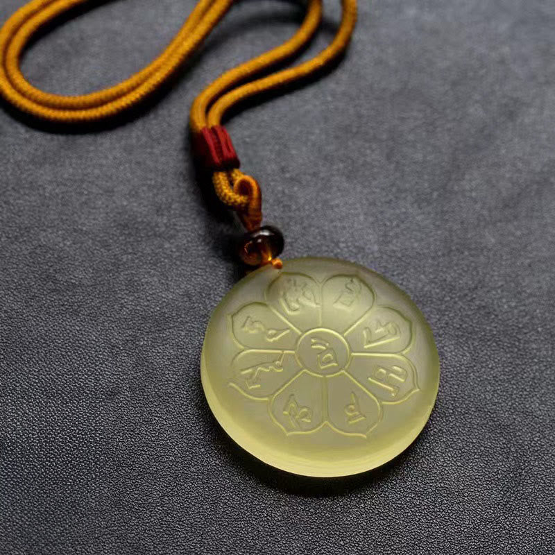 Nimara Ritual Liuli Crystal Wealth God Mantra Abundance Eight-petal Shape Necklace Pendant