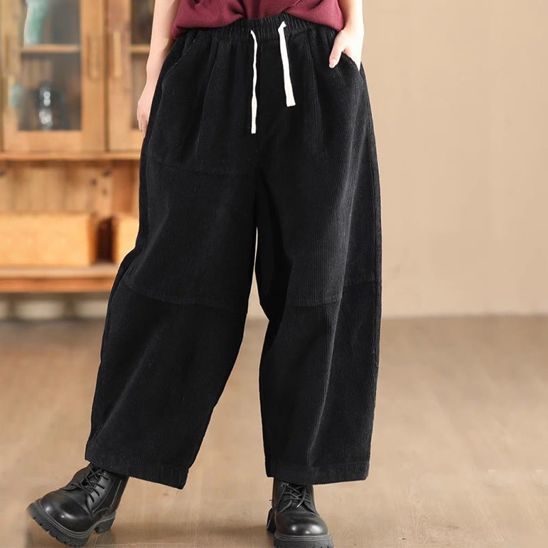 Nimara Ritual Women's Drawstring Design Cotton Corduroy Thermal Fleece-Lined Pants With Pockets