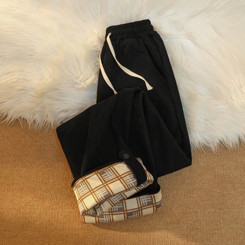 Nimara Ritual Women's Patchwork Cotton Corduroy Fleece-Lined Wide Leg Pants With Pockets