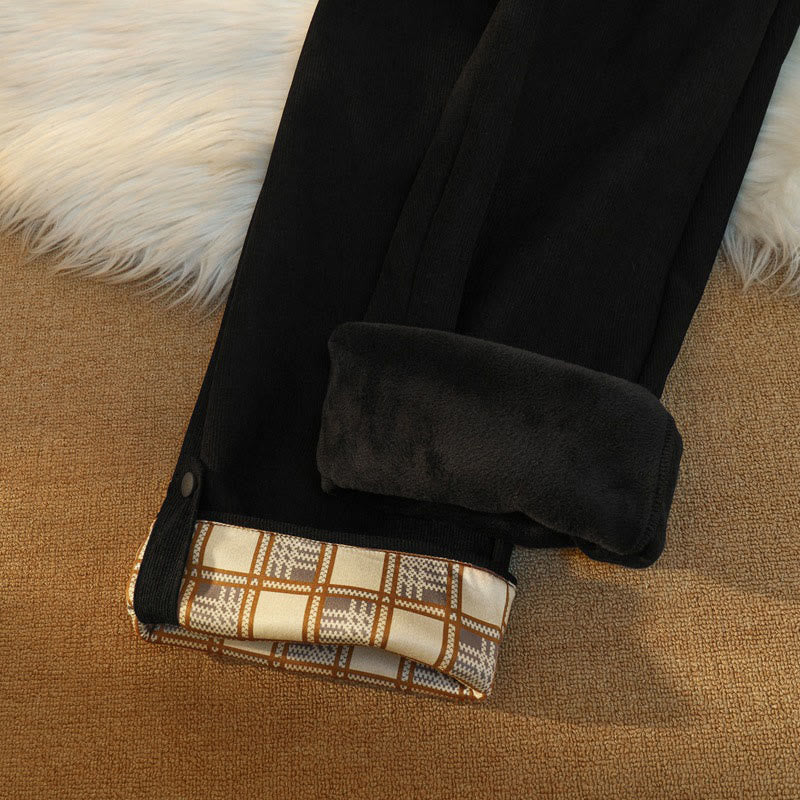 Nimara Ritual Women's Patchwork Cotton Corduroy Fleece-Lined Wide Leg Pants With Pockets