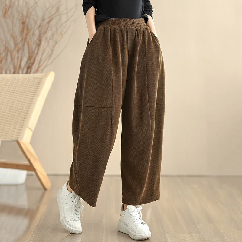 Nimara Ritual Women's Fall Patchwork Plain Corduroy Harem Pants With Pockets