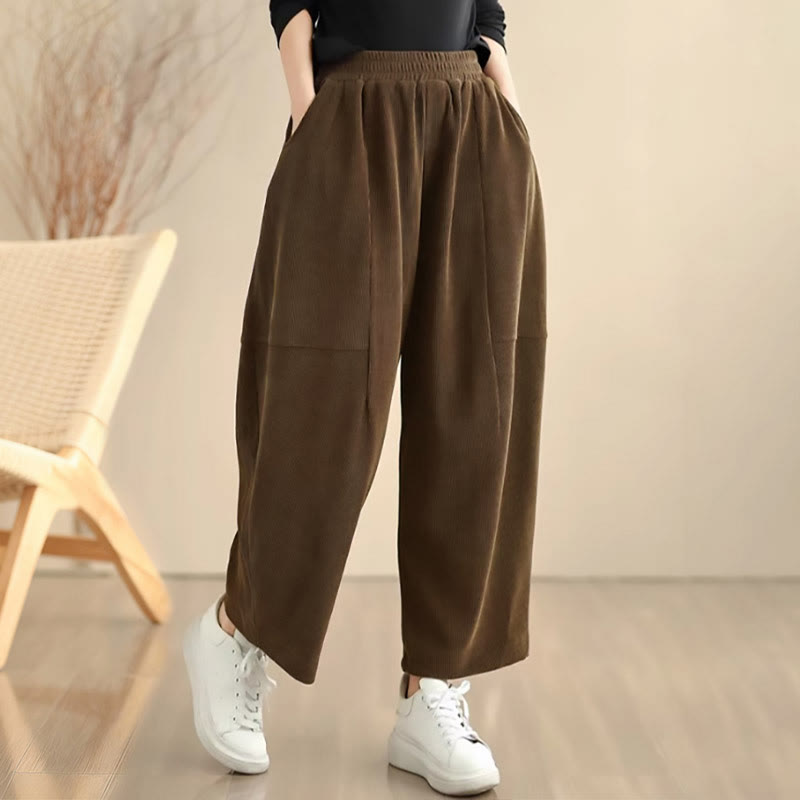Nimara Ritual Women's Fall Patchwork Plain Corduroy Harem Pants With Pockets