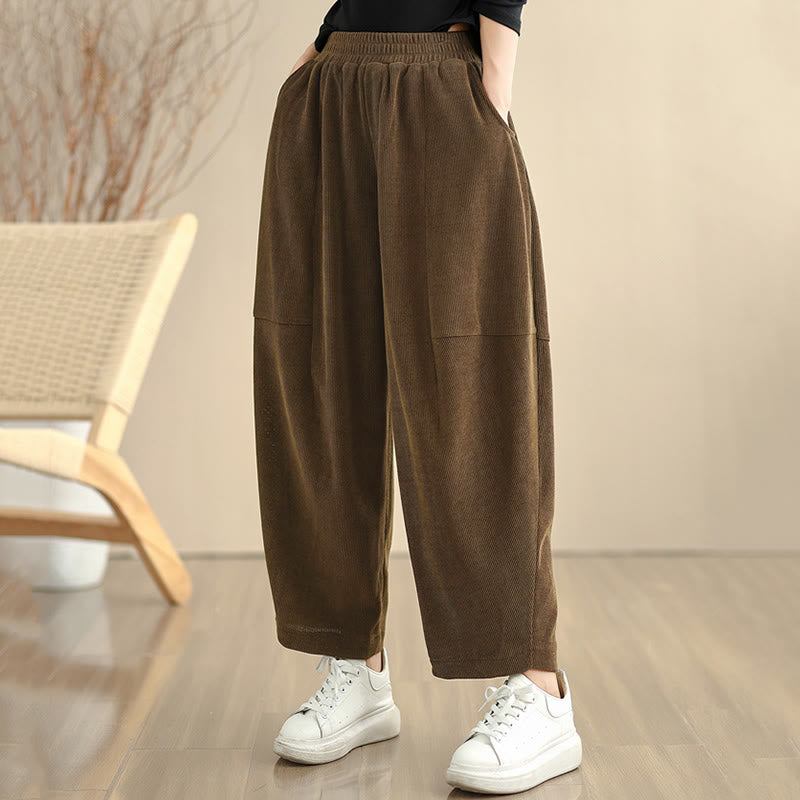 Nimara Ritual Women's Fall Patchwork Plain Corduroy Harem Pants With Pockets