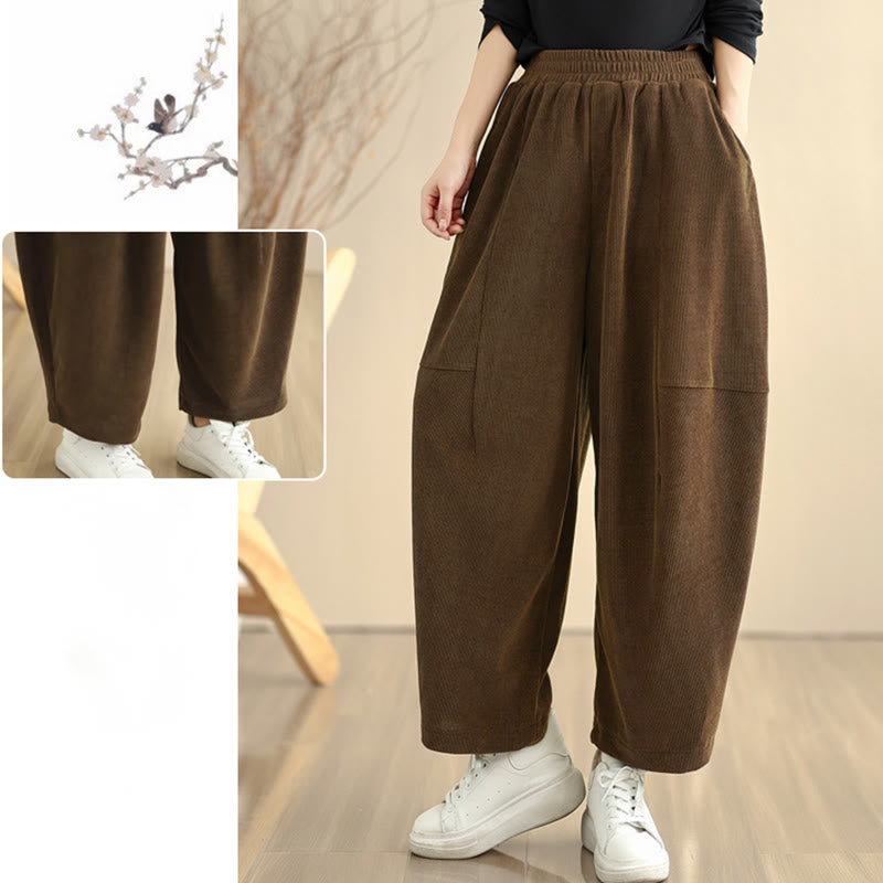 Nimara Ritual Women's Fall Patchwork Plain Corduroy Harem Pants With Pockets