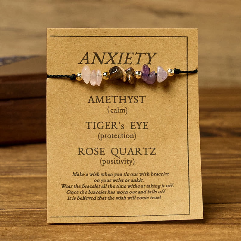 Nimara Ritual Amethyst Tiger Eye Rose Quartz Protection Anti-Anxiety Card Rope Bracelet