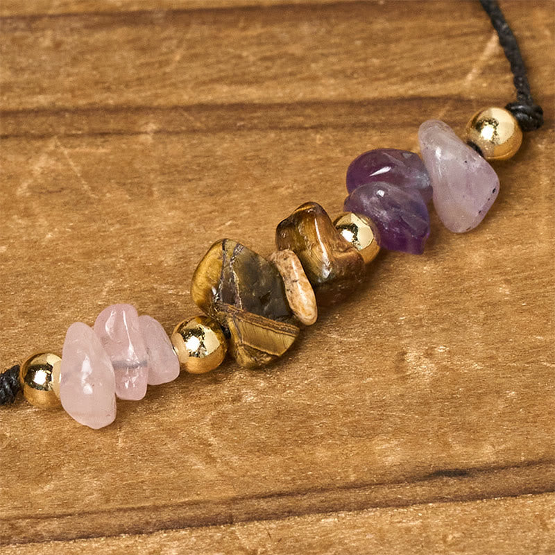 Nimara Ritual Amethyst Tiger Eye Rose Quartz Protection Anti-Anxiety Card Rope Bracelet