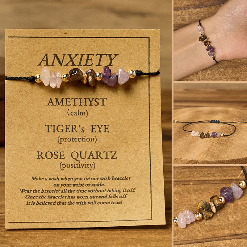 Nimara Ritual Amethyst Tiger Eye Rose Quartz Protection Anti-Anxiety Card Rope Bracelet