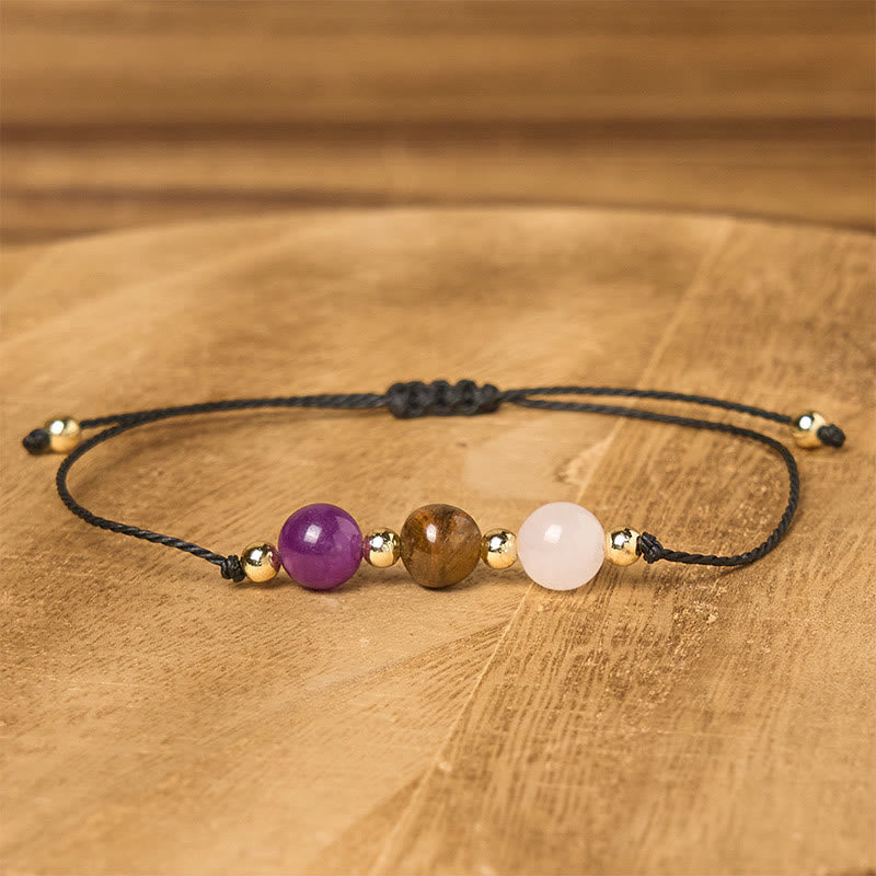 Nimara Ritual Amethyst Tiger Eye Rose Quartz Protection Anti-Anxiety Card Rope Bracelet