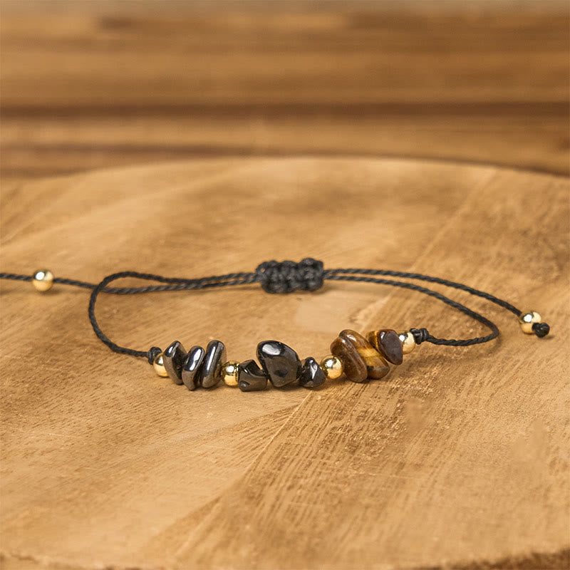 Nimara Ritual Tiger Eye Black Tourmaline Pyrite Protection Card Rope Bracelet
