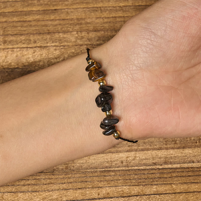Nimara Ritual Tiger Eye Black Tourmaline Pyrite Protection Card Rope Bracelet