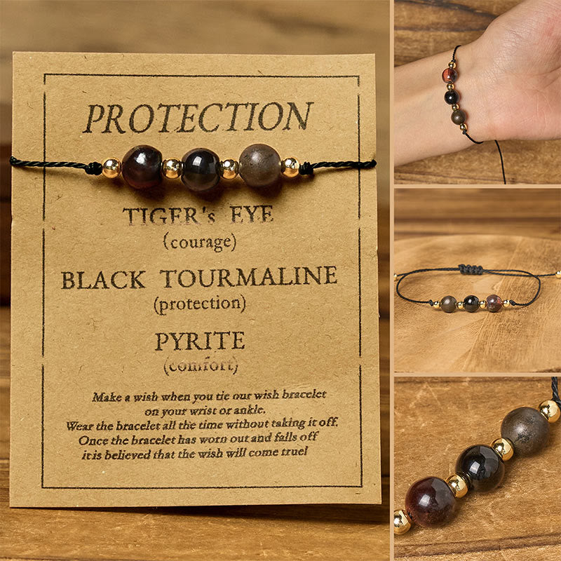 Nimara Ritual Tiger Eye Black Tourmaline Pyrite Protection Card Rope Bracelet