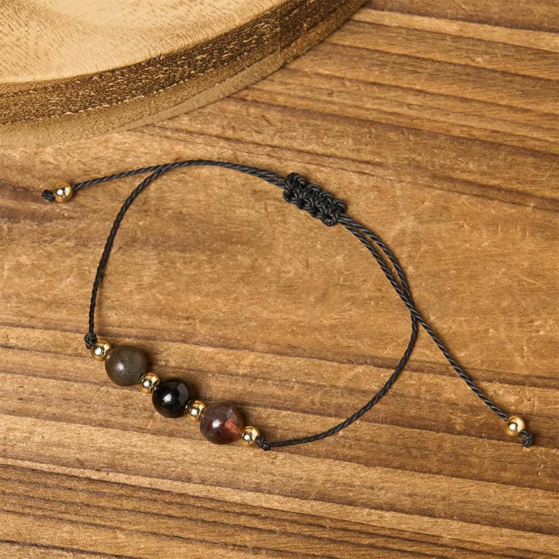 Nimara Ritual Tiger Eye Black Tourmaline Pyrite Protection Card Rope Bracelet