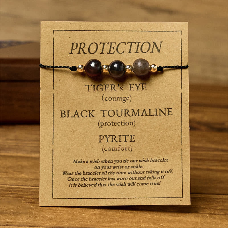 Nimara Ritual Tiger Eye Black Tourmaline Pyrite Protection Card Rope Bracelet