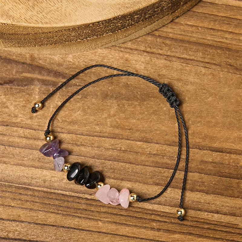 Nimara Ritual Amethyst Black Tourmaline Rose Quartz Empath Card Rope Bracelet