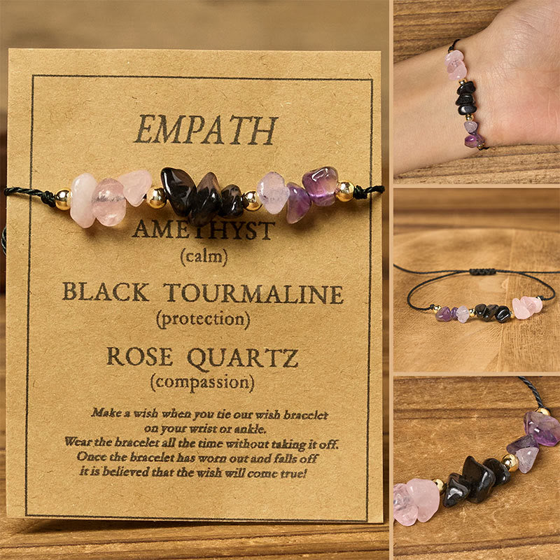 Nimara Ritual Amethyst Black Tourmaline Rose Quartz Empath Card Rope Bracelet