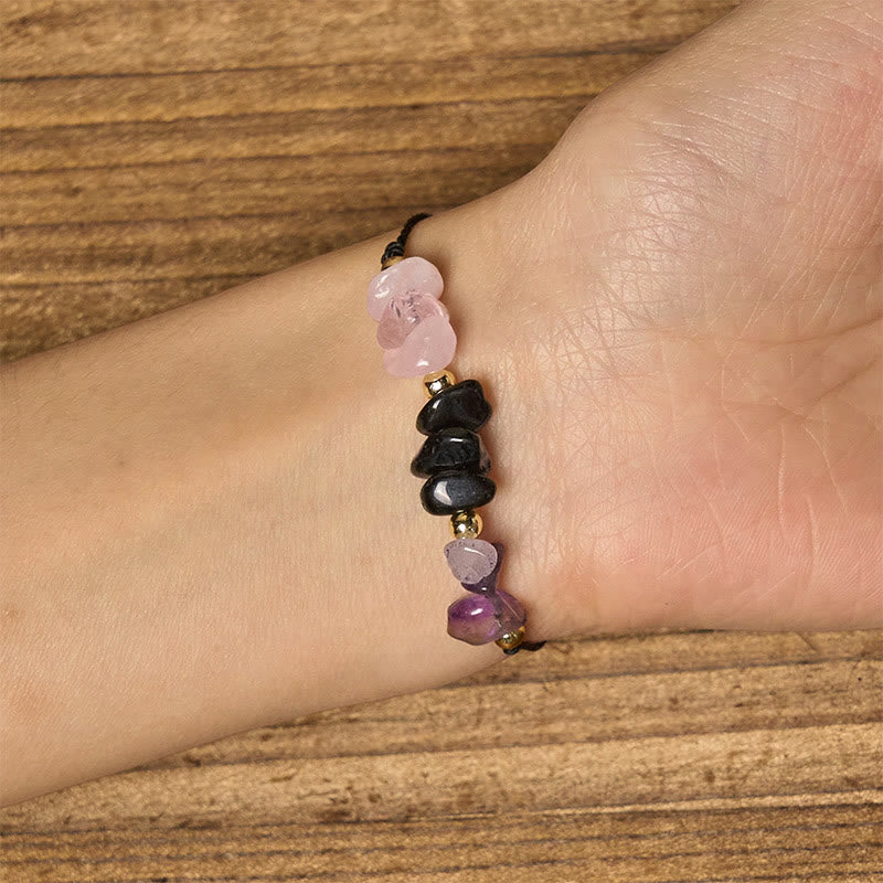 Nimara Ritual Amethyst Black Tourmaline Rose Quartz Empath Card Rope Bracelet
