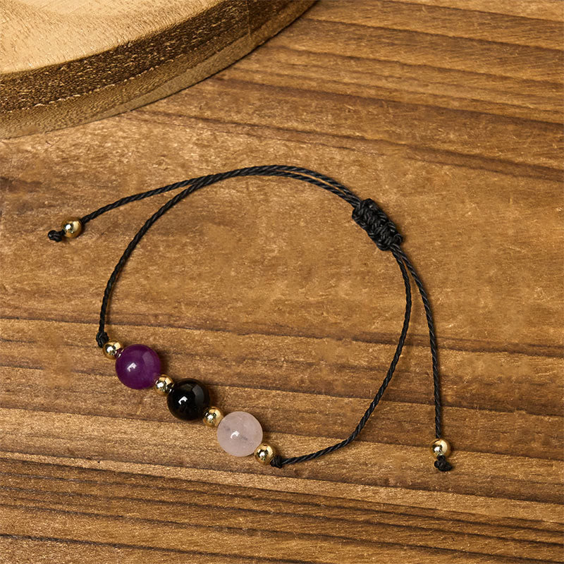 Nimara Ritual Amethyst Black Tourmaline Rose Quartz Empath Card Rope Bracelet