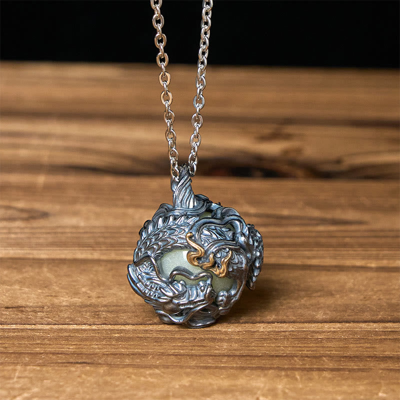 Nimara Ritual Copper Dragon Surrounding Bead Strength Pendant Necklace