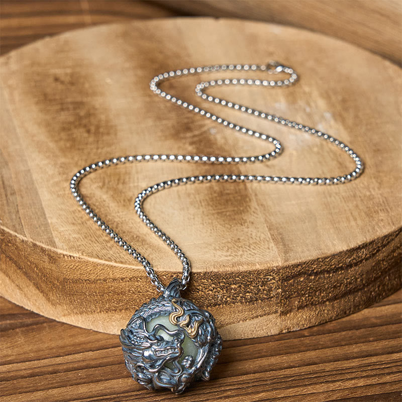 Nimara Ritual Copper Dragon Surrounding Bead Strength Pendant Necklace