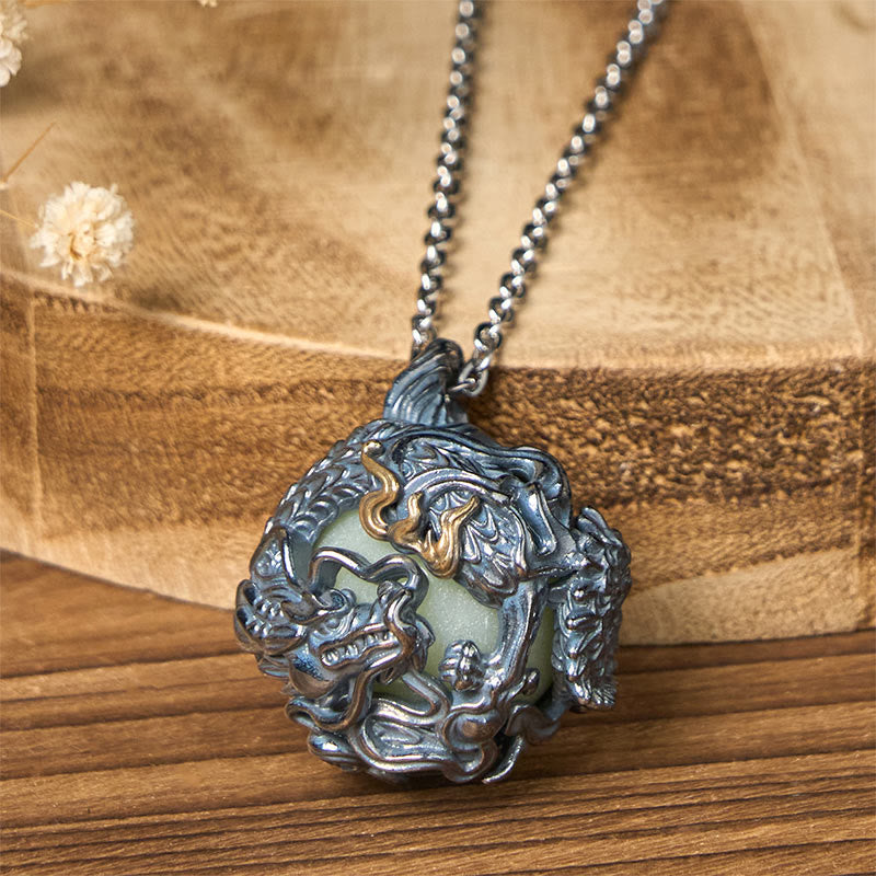 Nimara Ritual Copper Dragon Surrounding Bead Strength Pendant Necklace