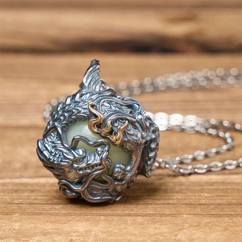 Nimara Ritual Copper Dragon Surrounding Bead Strength Pendant Necklace