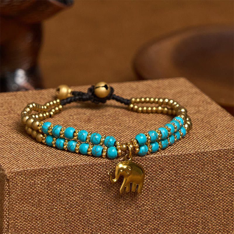 Nimara Ritual Turquoise Elephant Luck Double-layer Plated Copper Strength Bracelet
