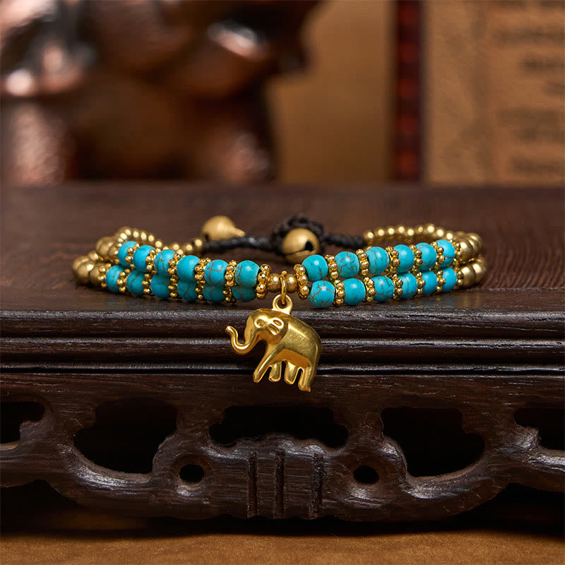Nimara Ritual Turquoise Elephant Luck Double-layer Plated Copper Strength Bracelet