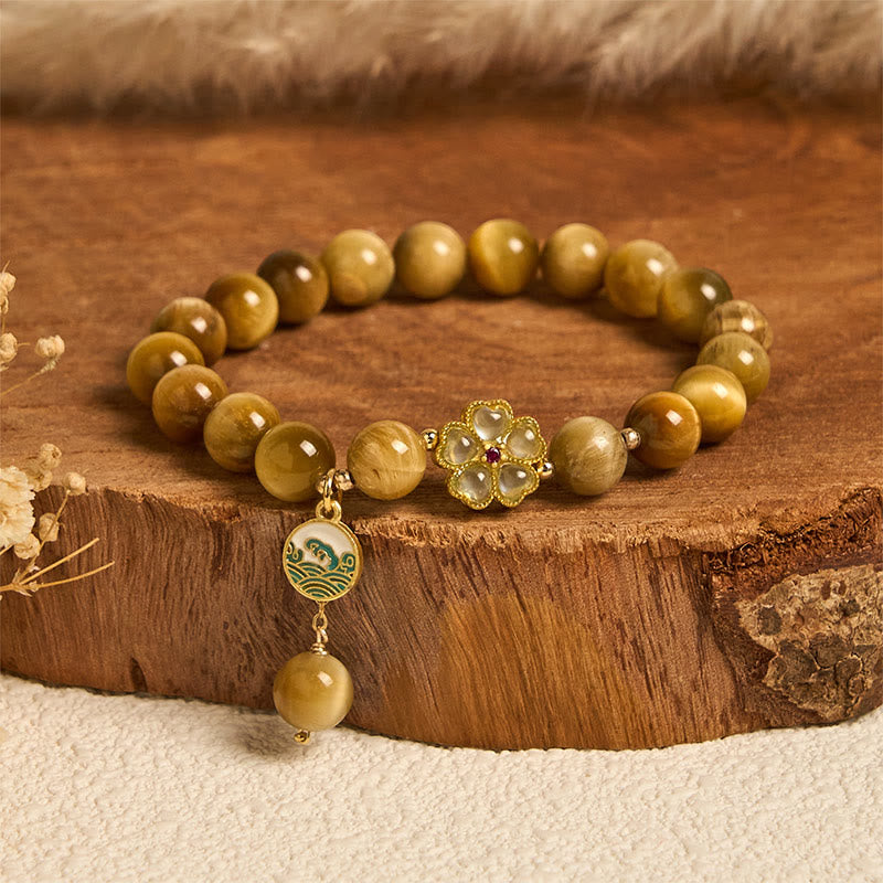 Nimara Ritual Natural Golden Tiger Eye Bell Flower Courage Bracelet