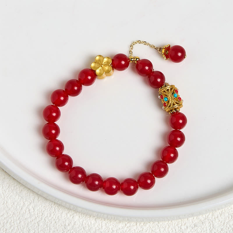 Nimara Ritual Tibetan White Agate Crystal Stone Flowers Positivity Bracelet