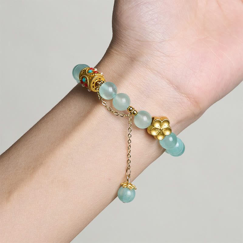 Nimara Ritual Tibetan White Agate Crystal Stone Flowers Positivity Bracelet