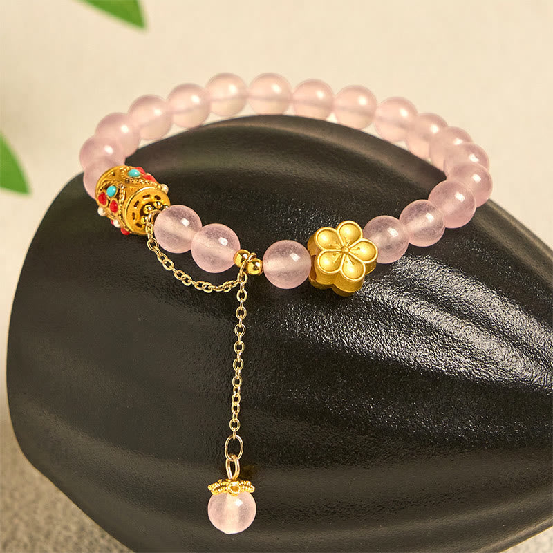 Nimara Ritual Tibetan White Agate Crystal Stone Flowers Positivity Bracelet